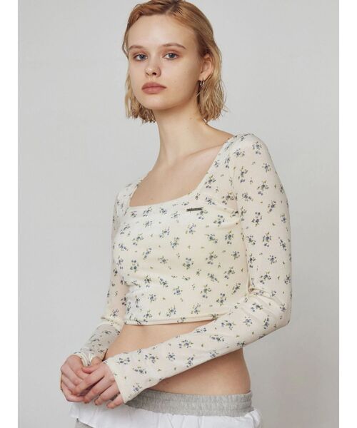 EMODA（エモダ）の「シアーベロアプレートクロップトップ（Tシャツ/カットソー・レディース・ピンク/グレー/アイボリー/ブラック・FREE）」の2枚目の写真