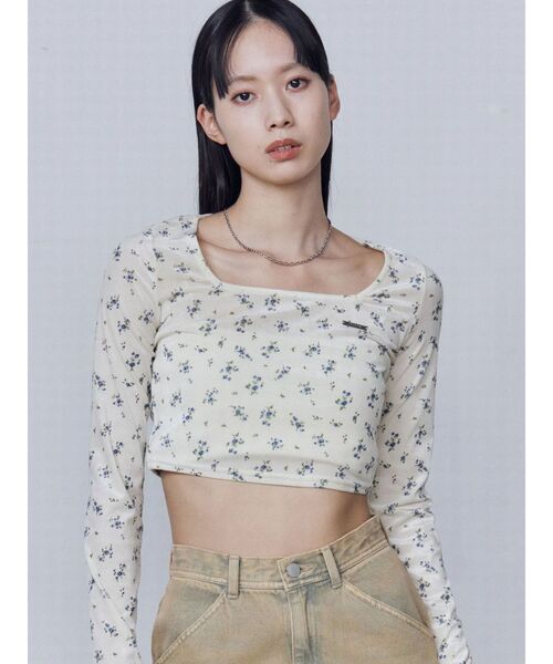 EMODA(エモダ)の「シアーベロアプレートクロップトップ(Tシャツ/カットソー・レディース・ピンク/グレー/アイボリー/ブラック・FREE)」の10枚目の写真