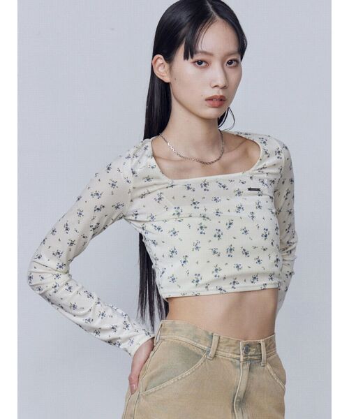 EMODA(エモダ)の「シアーベロアプレートクロップトップ(Tシャツ/カットソー・レディース・ピンク/グレー/アイボリー/ブラック・FREE)」の11枚目の写真