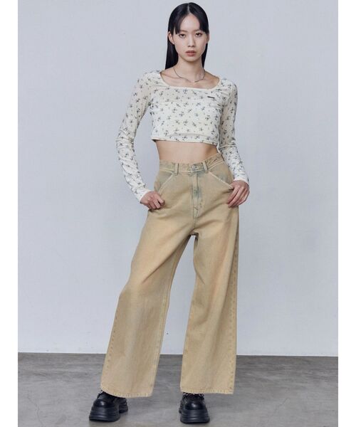 EMODA(エモダ)の「シアーベロアプレートクロップトップ(Tシャツ/カットソー・レディース・ピンク/グレー/アイボリー/ブラック・FREE)」の12枚目の写真