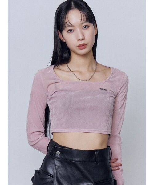 EMODA(エモダ)の「シアーベロアプレートクロップトップ(Tシャツ/カットソー・レディース・ピンク/グレー/アイボリー/ブラック・FREE)」の15枚目の写真