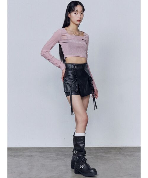 EMODA(エモダ)の「シアーベロアプレートクロップトップ(Tシャツ/カットソー・レディース・ピンク/グレー/アイボリー/ブラック・FREE)」の18枚目の写真