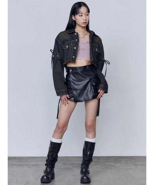 カットソー(長袖/七分) EMODA SHEER CHOKER tops シアーベロアプレートクロップトップ（Tシャツ/カットソー）｜EMODA