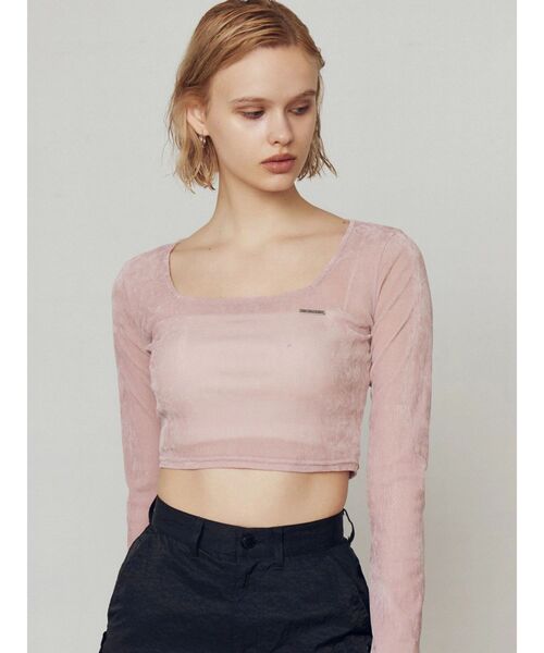 EMODA（エモダ）の「シアーベロアプレートクロップトップ（Tシャツ/カットソー・レディース・ピンク/グレー/アイボリー/ブラック・FREE）」の22枚目の写真