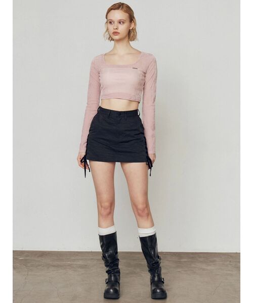 EMODA（エモダ）の「シアーベロアプレートクロップトップ（Tシャツ/カットソー・レディース・ピンク/グレー/アイボリー/ブラック・FREE）」の21枚目の写真