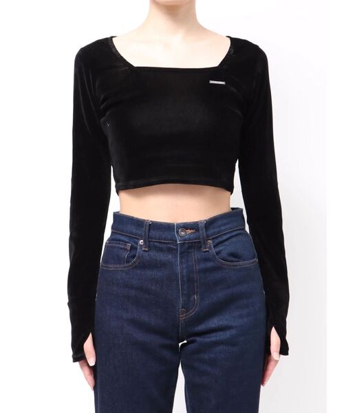 EMODA（エモダ）の「シアーベロアプレートクロップトップ（Tシャツ/カットソー・レディース・ピンク/グレー/アイボリー/ブラック・FREE）」の16枚目の写真