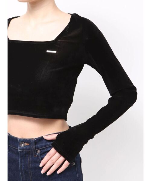 EMODA（エモダ）の「シアーベロアプレートクロップトップ（Tシャツ/カットソー・レディース・ピンク/グレー/アイボリー/ブラック・FREE）」の12枚目の写真