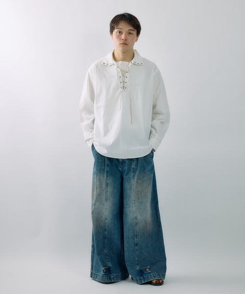 JOURNAL STANDARD J.S HOMESTEAD(ジャーナルスタンダードホームステッド)の「J.S.Homestead / レース アップ シャツ(シャツ/ブラウス・メンズ・ブルー/ホワイト・MEDIUM/LARGE)」の5枚目の写真
