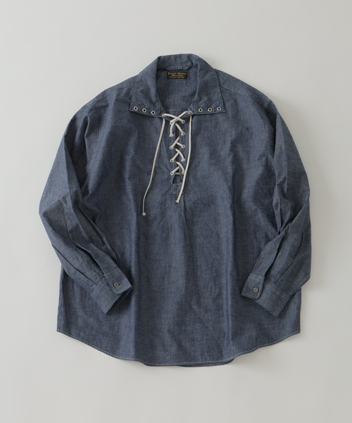 JOURNAL STANDARD J.S HOMESTEAD(ジャーナルスタンダードホームステッド)の「J.S.Homestead / レース アップ シャツ(シャツ/ブラウス・メンズ・ブルー/ホワイト・MEDIUM/LARGE)」の16枚目の写真