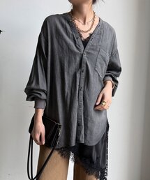 DouDou | シアーデニム袖リブVVシャツ(シャツ/ブラウス)