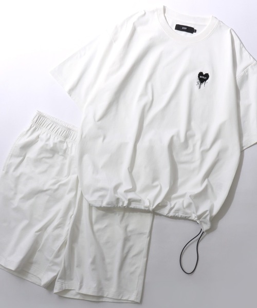 SITRY（シトリー）の「SITRY Heart Embroidery T-Shirt Setup/別注 オーバーサイズ ハートロゴ ワンポイント刺繍 セットアップ 2点セット 半袖Tシャツ＆ハーフパンツ セットアップ  ルームウェア ワンマイルウェア パジャマ（ルームウェア/パジャマ・レディース・スミクロ/ホワイト系その他/ブラック/ブラック系その他/ホワイト/ブラック系その他2・M/LL/L）」の3枚目の写真