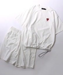SITRY（シトリー）の「SITRY Heart Embroidery T-Shirt Setup/別注 オーバーサイズ ハートロゴ ワンポイント刺繍 セットアップ 2点セット 半袖Tシャツ＆ハーフパンツ セットアップ  ルームウェア ワンマイルウェア パジャマ（ルームウェア/パジャマ）」
