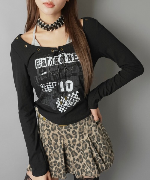 SPINNS(スピンズ)の「キャミ仕込みで差がつく☆ロマンスパンクレイヤードトップス(Tシャツ/カットソー・レディース・ブラック/杢グレー/オフホワイト・ONESIZE)」の1枚目の写真