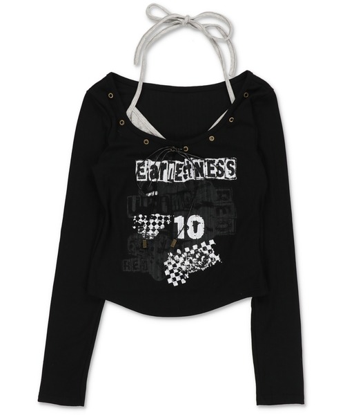 SPINNS(スピンズ)の「キャミ仕込みで差がつく☆ロマンスパンクレイヤードトップス(Tシャツ/カットソー・レディース・ブラック/杢グレー/オフホワイト・ONESIZE)」の4枚目の写真