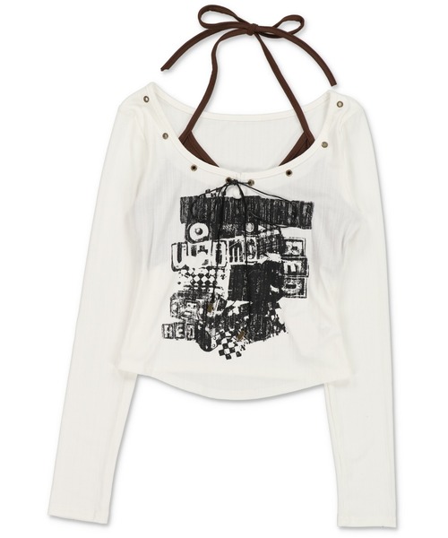 SPINNS(スピンズ)の「キャミ仕込みで差がつく☆ロマンスパンクレイヤードトップス(Tシャツ/カットソー・レディース・ブラック/杢グレー/オフホワイト・ONESIZE)」の5枚目の写真