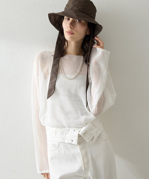 Whim Gazette（ウィムガゼット）の「ボートメッシュニットプルオーバー（ニット/セーター・レディース・オフホワイト/ブラック/ブラウン・FREE）」の5枚目の写真