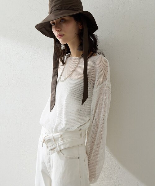 Whim Gazette（ウィムガゼット）の「ボートメッシュニットプルオーバー（ニット/セーター・レディース・オフホワイト/ブラック/ブラウン・FREE）」の6枚目の写真