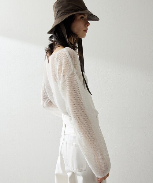 Whim Gazette（ウィムガゼット）の「ボートメッシュニットプルオーバー（ニット/セーター・レディース・オフホワイト/ブラック/ブラウン・FREE）」の10枚目の写真
