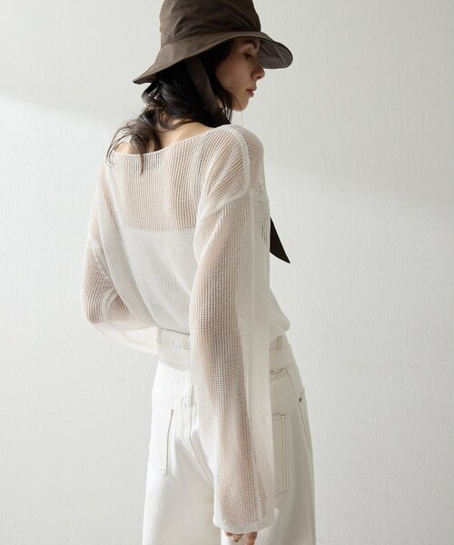 Whim Gazette（ウィムガゼット）の「ボートメッシュニットプルオーバー（ニット/セーター・レディース・オフホワイト/ブラック/ブラウン・FREE）」の9枚目の写真