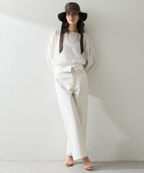 Whim Gazette（ウィムガゼット）の「ボートメッシュニットプルオーバー（ニット/セーター・レディース・オフホワイト/ブラック/ブラウン・FREE）」の4枚目の写真