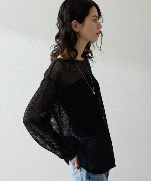 Whim Gazette（ウィムガゼット）の「ボートメッシュニットプルオーバー（ニット/セーター・レディース・オフホワイト/ブラック/ブラウン・FREE）」の16枚目の写真