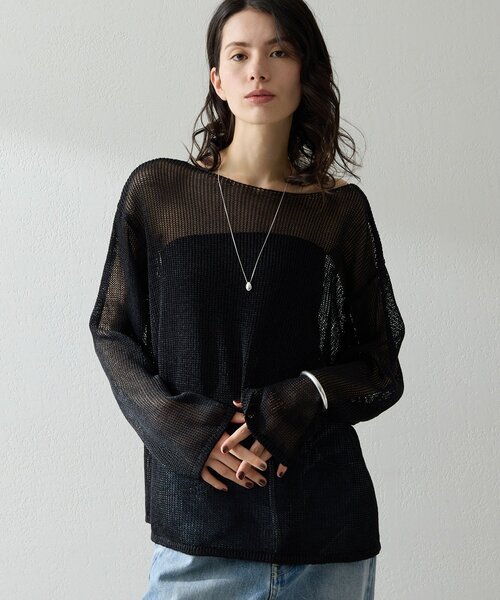 Whim Gazette（ウィムガゼット）の「ボートメッシュニットプルオーバー（ニット/セーター・レディース・オフホワイト/ブラック/ブラウン・FREE）」の3枚目の写真