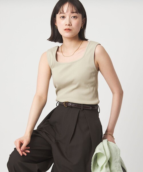 green label relaxing(グリーンレーベルリラクシング)の「デコルテ フライス タンクトップ 抗菌(タンクトップ・レディース・ダークブラウン/オフホワイト/ブラック/ベージュ/オリーブ/モカ・FREE)」の19枚目の写真