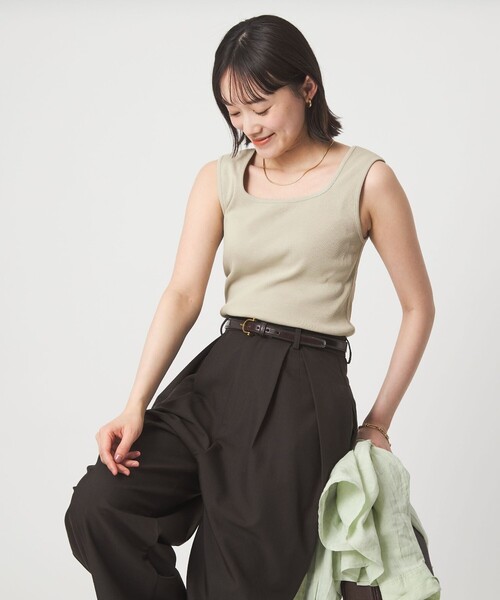 green label relaxing(グリーンレーベルリラクシング)の「デコルテ フライス タンクトップ 抗菌(タンクトップ・レディース・ダークブラウン/オフホワイト/ブラック/ベージュ/オリーブ/モカ・FREE)」の22枚目の写真