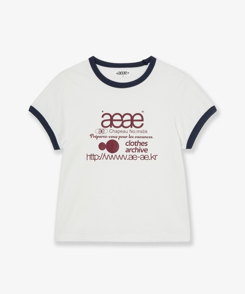aeae(エーイーエーイー)の「WEB LOGO RINGER TEE(Tシャツ/カットソー・レディース・ライトグレー/ホワイト/インディゴブルー・FREE)」の1枚目の写真