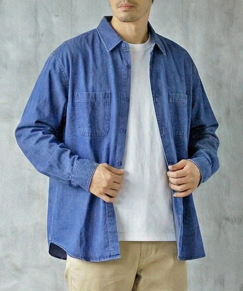 TopIsm(トップイズム)の「ビンテージウォッシュ 長袖デニムシャツ(シャツ/ブラウス・メンズ・ライトグレー/ネイビー/ブラック/ライトブルー・M/L/LL)」の21枚目の写真