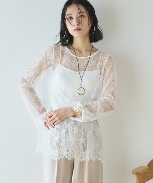 Doux archives（ドゥアルシーヴ）の「スカラップレーストップス（シャツ/ブラウス・レディース・オフホワイト/ブラック/アイボリー・FREE）」の12枚目の写真