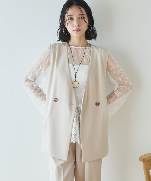 Doux archives（ドゥアルシーヴ）の「スカラップレーストップス（シャツ/ブラウス・レディース・オフホワイト/ブラック/アイボリー・FREE）」の10枚目の写真