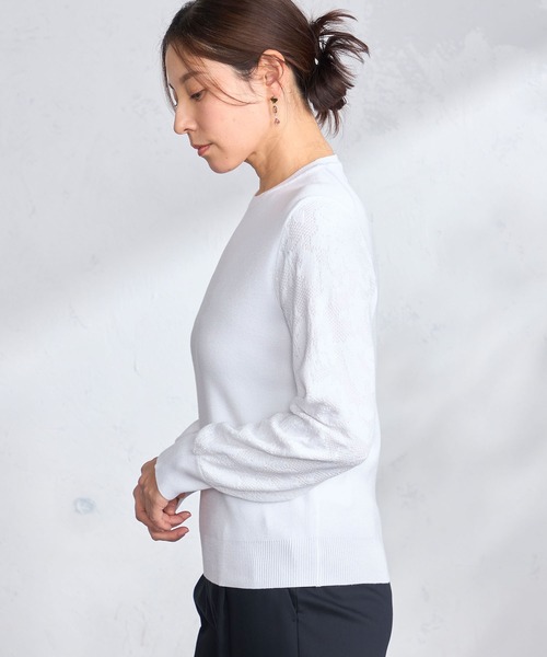GALLORIA(ギャローリア)の「【洗濯機で洗える】袖レース柄ニット(ニット/セーター・レディース・オフホワイト/ネイビー・L/LL/M/S)」の9枚目の写真