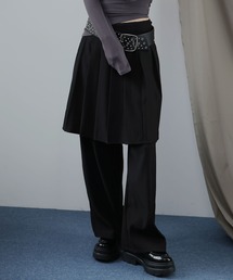 フェイクレイヤードプリーツラップパンツ