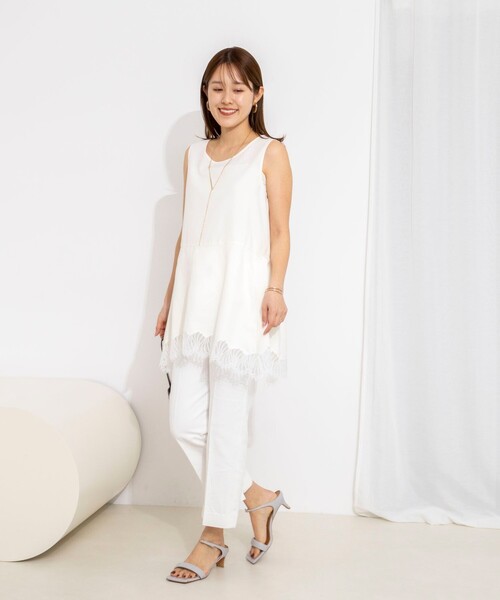 NOLLEY’S（ノーリーズ）の「【WEB限定】ウォッシャブルヘムレースサテンタンク（タンクトップ・レディース・ブラック/オフホワイト・FREE）」の5枚目の写真