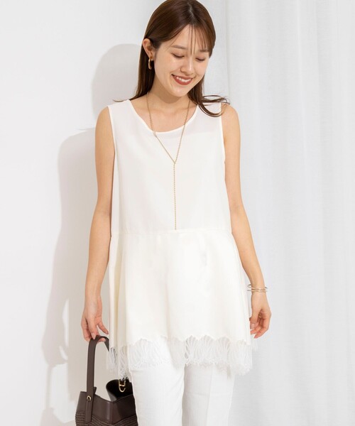 NOLLEY’S（ノーリーズ）の「【WEB限定】ウォッシャブルヘムレースサテンタンク（タンクトップ・レディース・ブラック/オフホワイト・FREE）」の8枚目の写真