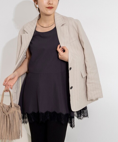 NOLLEY’S（ノーリーズ）の「【WEB限定】ウォッシャブルヘムレースサテンタンク（タンクトップ・レディース・ブラック/オフホワイト・FREE）」の15枚目の写真