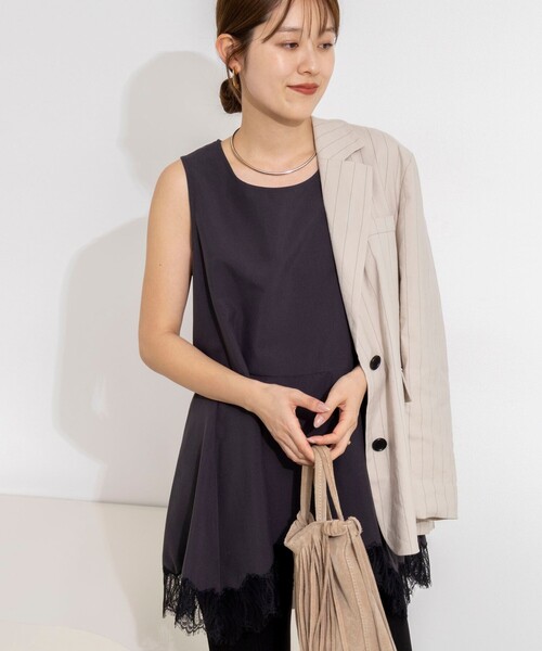 NOLLEY’S（ノーリーズ）の「【WEB限定】ウォッシャブルヘムレースサテンタンク（タンクトップ・レディース・ブラック/オフホワイト・FREE）」の16枚目の写真