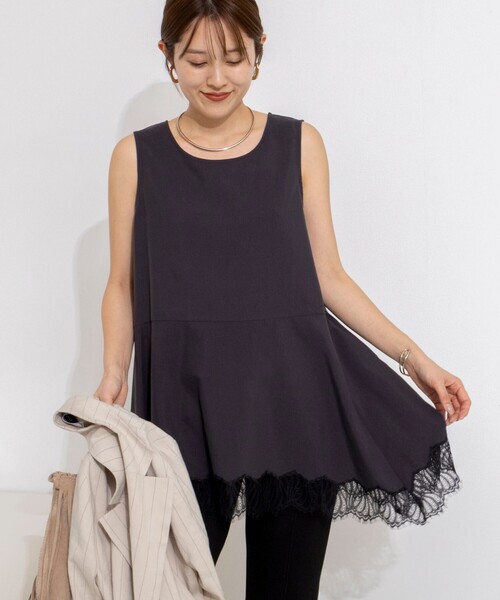 NOLLEY’S（ノーリーズ）の「【WEB限定】ウォッシャブルヘムレースサテンタンク（タンクトップ・レディース・ブラック/オフホワイト・FREE）」の21枚目の写真