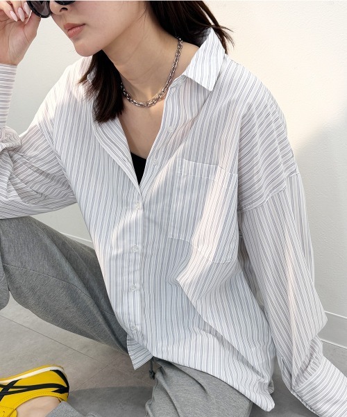 mellomela.(メロメラ)の「ロング丈ボリュームスリーブビッグシャツ(シャツ/ブラウス・レディース・サックスブルー/ベージュ系その他2/ブルー系3/ホワイト系8・FREE)」の2枚目の写真