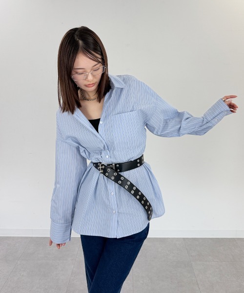 mellomela.(メロメラ)の「ロング丈ボリュームスリーブビッグシャツ(シャツ/ブラウス・レディース・サックスブルー/ベージュ系その他2/ブルー系3/ホワイト系8・FREE)」の17枚目の写真