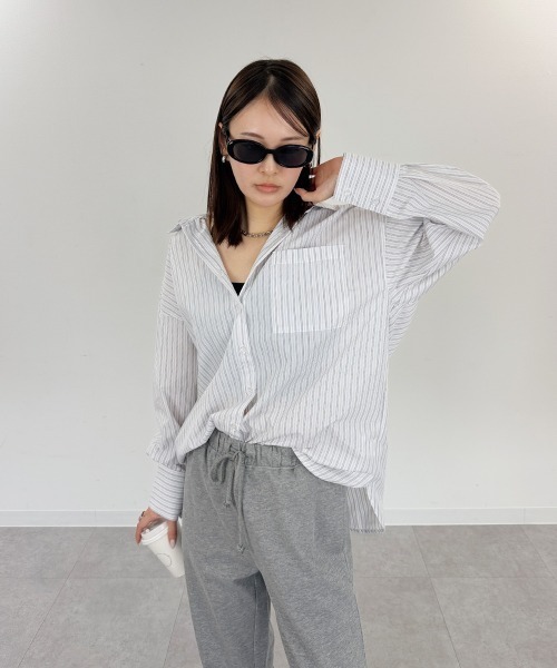 mellomela.(メロメラ)の「ロング丈ボリュームスリーブビッグシャツ(シャツ/ブラウス・レディース・サックスブルー/ベージュ系その他2/ブルー系3/ホワイト系8・FREE)」の5枚目の写真