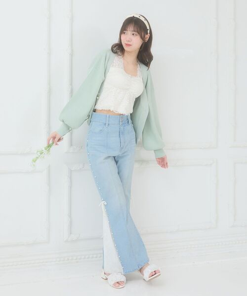 MAJESTIC LEGON（マジェスティックレゴン）の「クローバーボタンUVカットカーデ（カーディガン/ボレロ・レディース・イエロー/ブルー/ライトグリーン/ピンク/アイボリー・MEDIUM）」の8枚目の写真