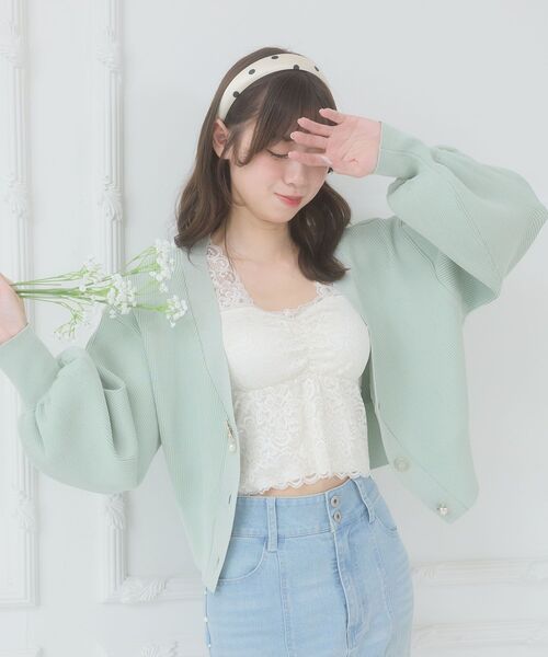 MAJESTIC LEGON（マジェスティックレゴン）の「クローバーボタンUVカットカーデ（カーディガン/ボレロ・レディース・イエロー/ブルー/ライトグリーン/ピンク/アイボリー・MEDIUM）」の7枚目の写真