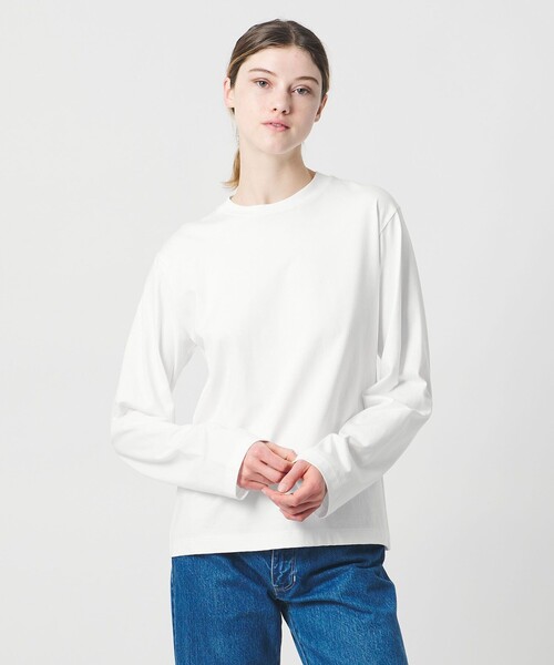 LOEFF ロエフ スビンコットン ギャザースリーブ カットソー ホワイト 美品 LOEFF（ロエフ）の「＜LOEFF（ロエフ）＞ スビンコットン ギャザー