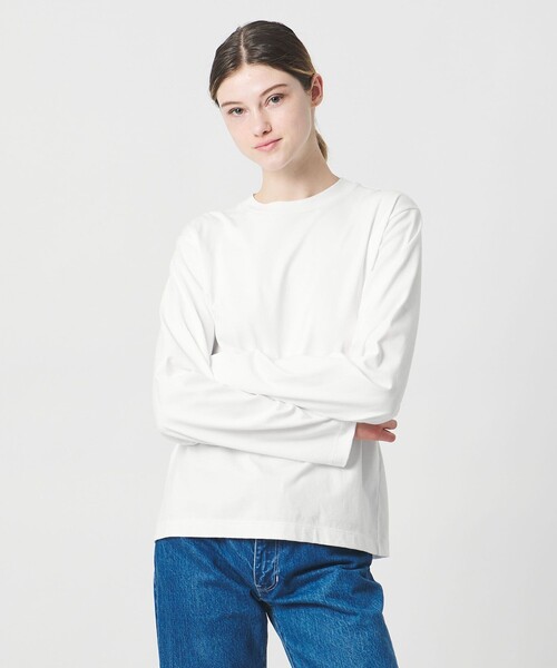 LOEFF(ロエフ)の「<LOEFF>スビンコットン ロングスリーブ カットソー(Tシャツ/カットソー・レディース・グレー系/ホワイト・FREE)」の4枚目の写真
