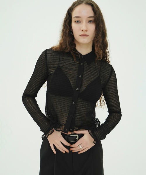 CLANE（クラネ）の「GATHERED MESH SHIRTS（シャツ/ブラウス・レディース・アイボリー/ブラック・1/2）」の8枚目の写真