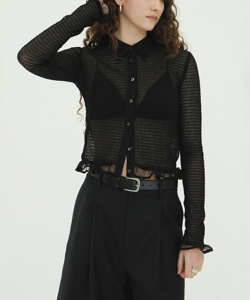 CLANE（クラネ）の「GATHERED MESH SHIRTS（シャツ/ブラウス・レディース・アイボリー/ブラック・1/2）」の13枚目の写真