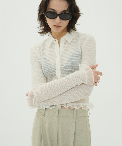 CLANE（クラネ）の「GATHERED MESH SHIRTS（シャツ/ブラウス・レディース・アイボリー/ブラック・1/2）」の3枚目の写真
