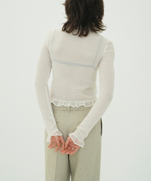 CLANE（クラネ）の「GATHERED MESH SHIRTS（シャツ/ブラウス・レディース・アイボリー/ブラック・1/2）」の4枚目の写真